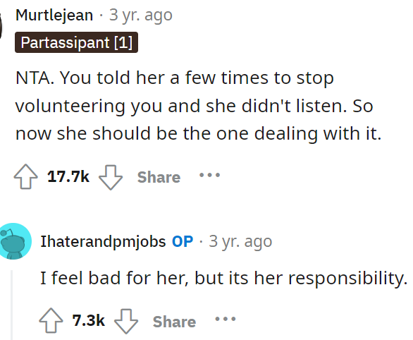 The comments came quickly and let him know that he was NTA here and that he already warned her that this was what was going to happen.