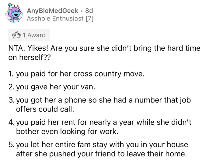 OP tried to help her sister as much as she could.
