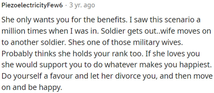 OP should consider getting a divorce as a way to achieve his own happiness.