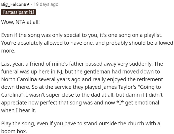 OP should play the song, even if she has to stand outside the church with a boom box