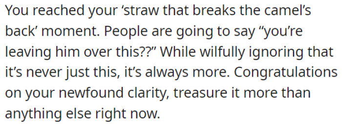 OP reached her breaking point in the relationship.