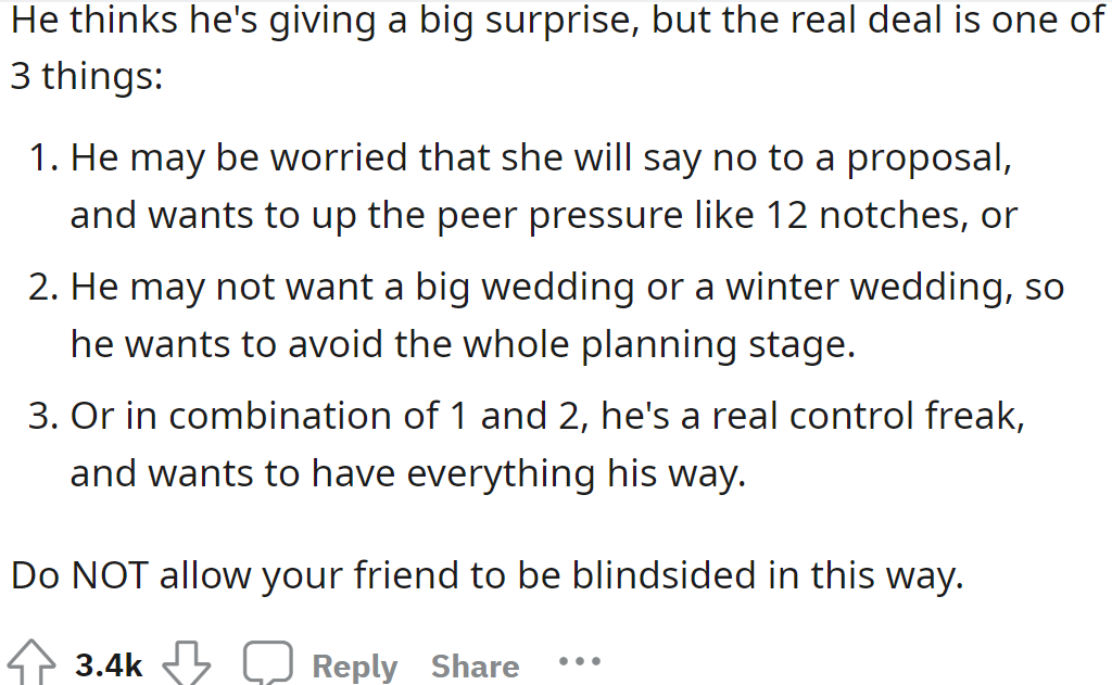 He probably has a reason for wanting a surprise wedding