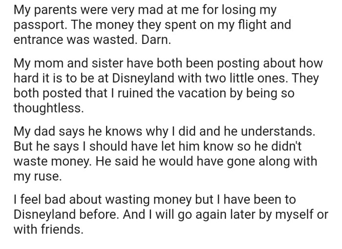 Now her sister and mom are accusing her of ruining the trip for them since the kids didn't let them have any fun
