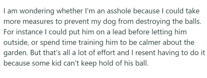 OP is wondering if they should do more, train the dog, or prevent it from reaching the ball.