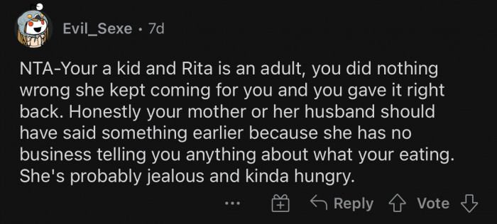 Rita is an adult and should act accordingly.