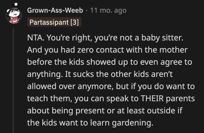 However, there is a way for OP to teach kids and their parents about plants.