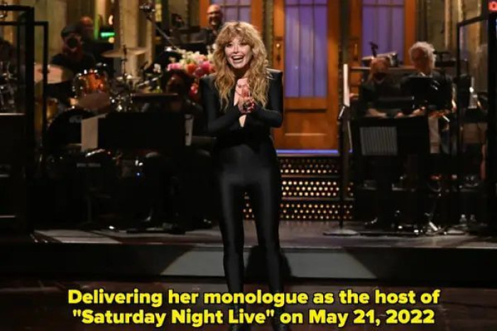 Delivering her monologue as the host of Saturday Night Live
