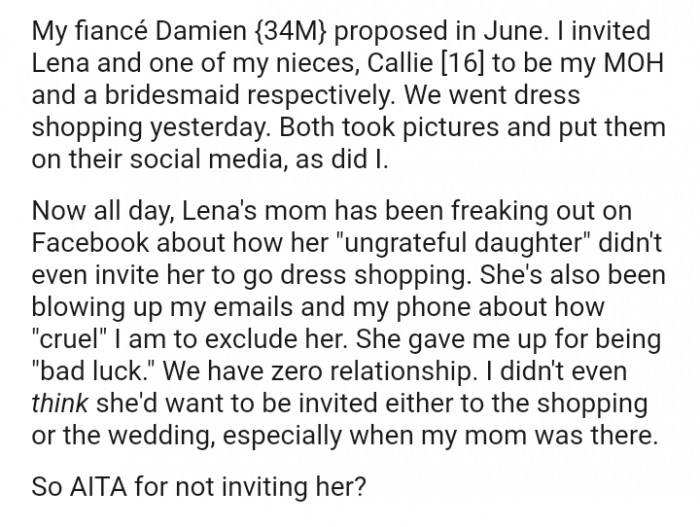 The OP didn't even think she needed to be invited