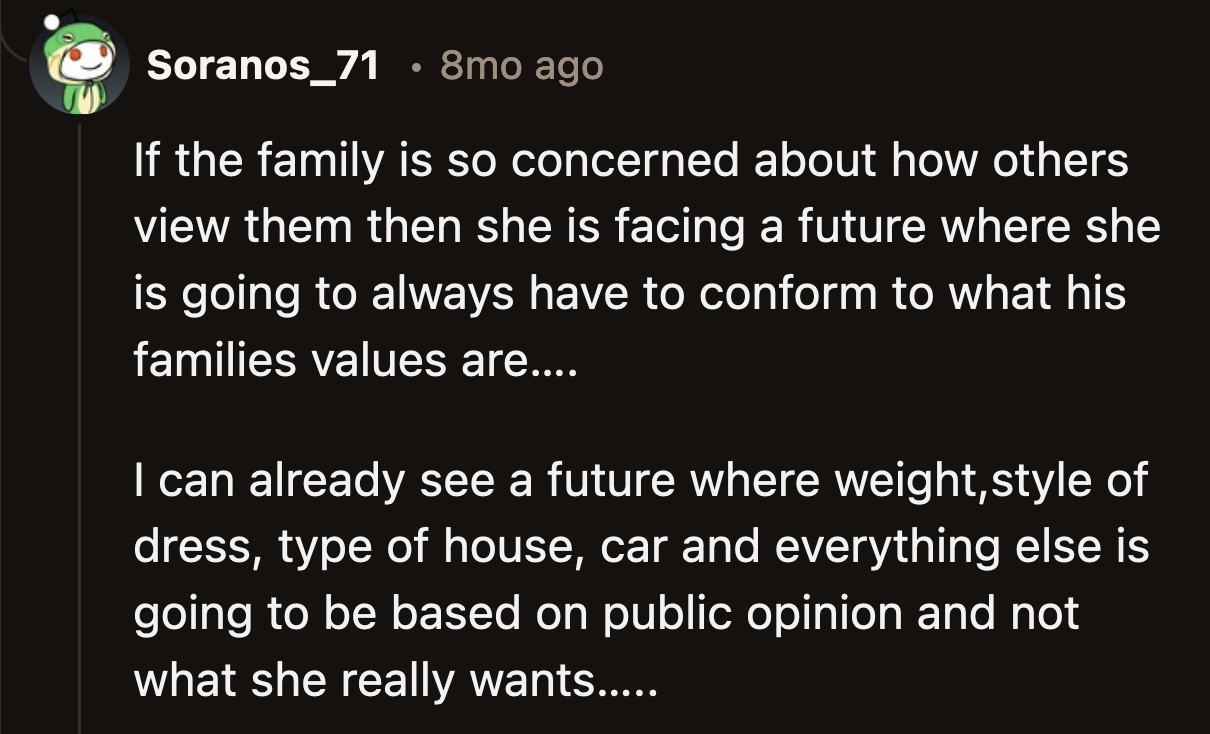 If OP allows her fiancé and his family to dictate her engagement ring, they will bulldoze all over her ideas in the future.