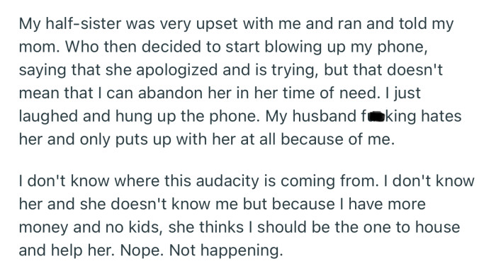 Ever since, OP’s mom has been blowing up her phone to get her to change her mind