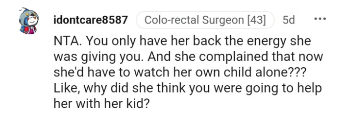 Complaining of having to take care of your own child