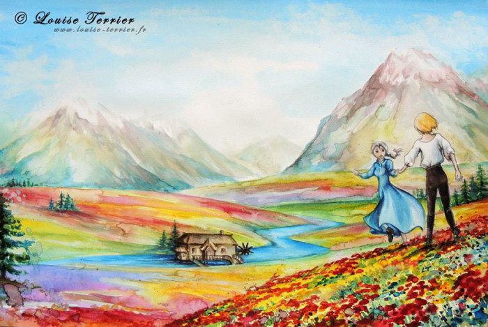 22. Hauru And Sophie In The Meadow Indian Ink Painting By Louise Terrier