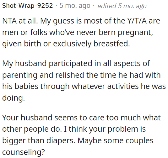 OP should consider couples counseling, as the issue may extend beyond just diaper-related concerns.