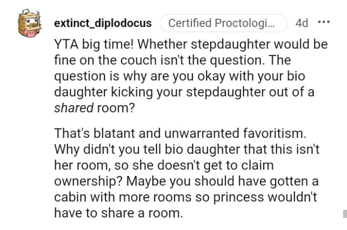 Maybe the OP should have gotten a cabin with more rooms so his princess wouldn't have to share a room