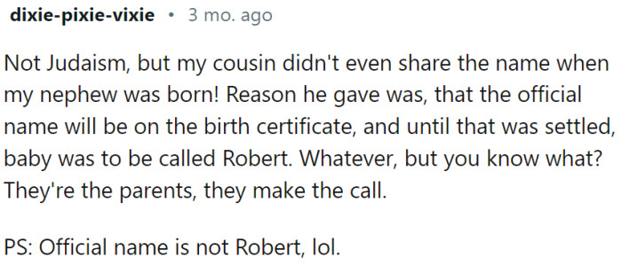 Baby was to be called Robert until the official version is released:)