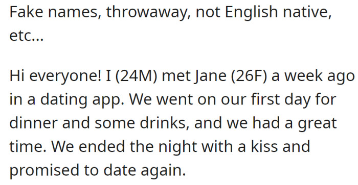 The OP said their first date went great: