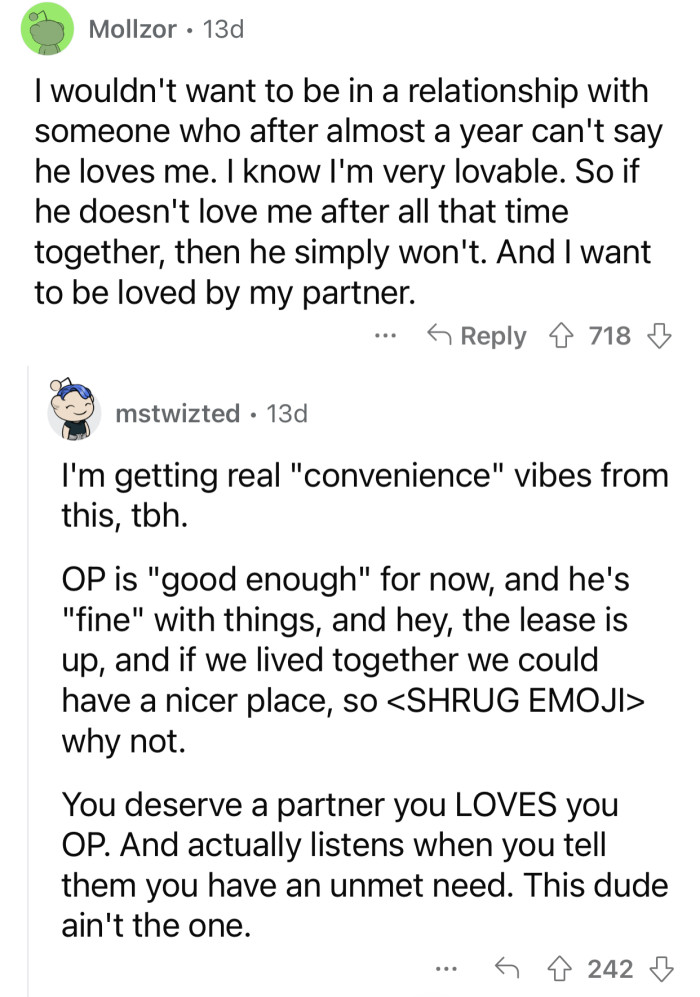 Being loved by your partner is a necessity for some people.