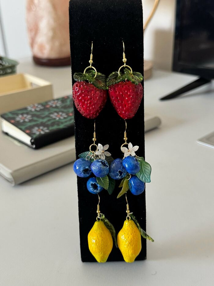 "Fruit Earrings That I Made Out Of Air Dry Clay"