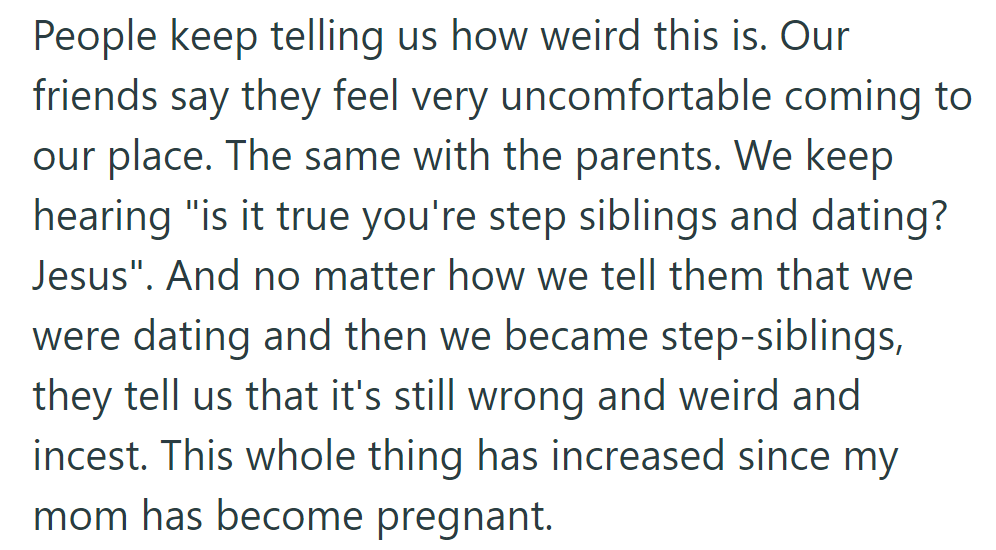 Friends and parents find it uncomfortable that OP and Jill are both step-siblings and dating.