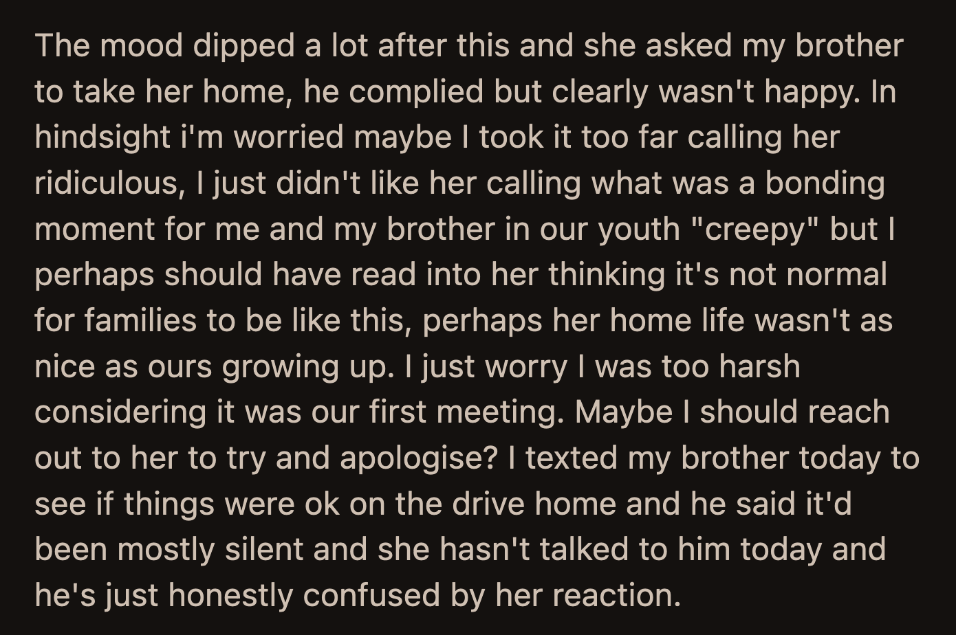OP reacted so strongly because her brother's GF insulted their little tradition. However, OP might have taken it too far when she called her ridiculous.