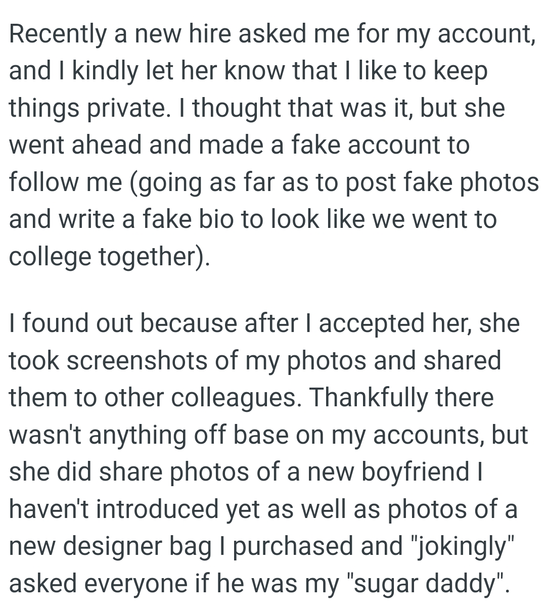 She Went Ahead and Made a Fake Account to Follow OP