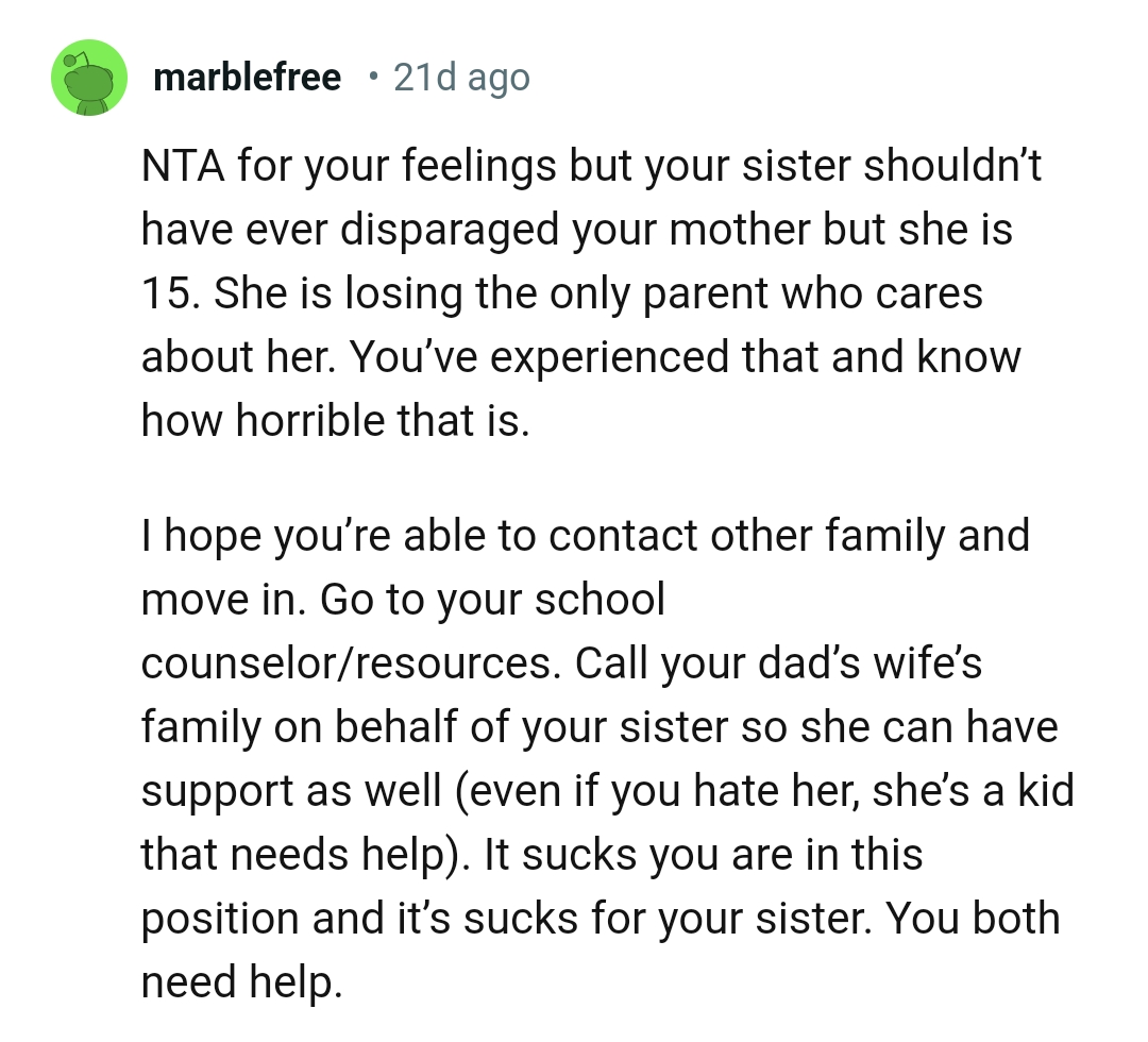 She's losing her only caring parent