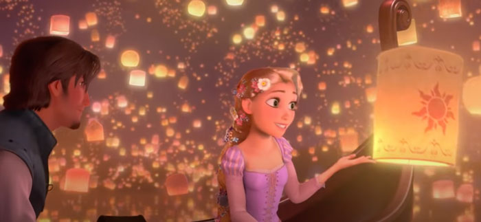 2. During a festival honoring Rapunzel, the princess unwittingly captured her parents' lantern.