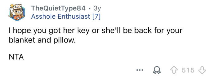 “Hope you got your key back.”