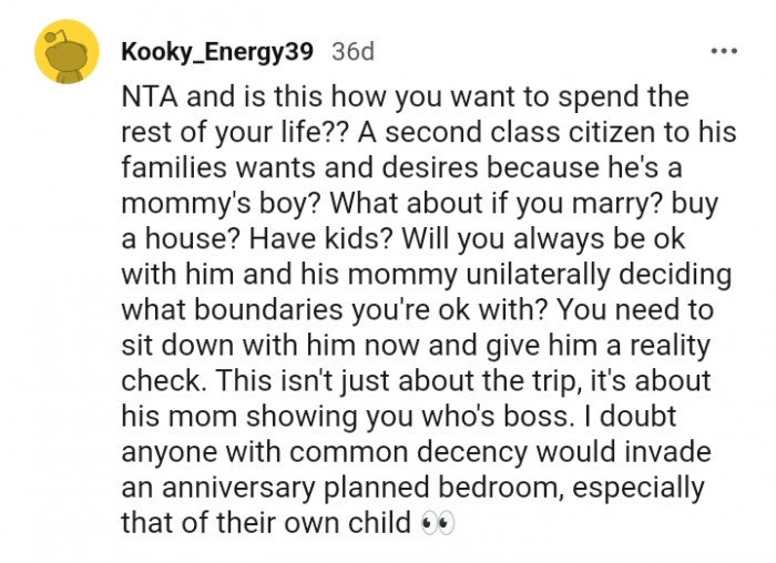 This is about his mom showing you who's the boss