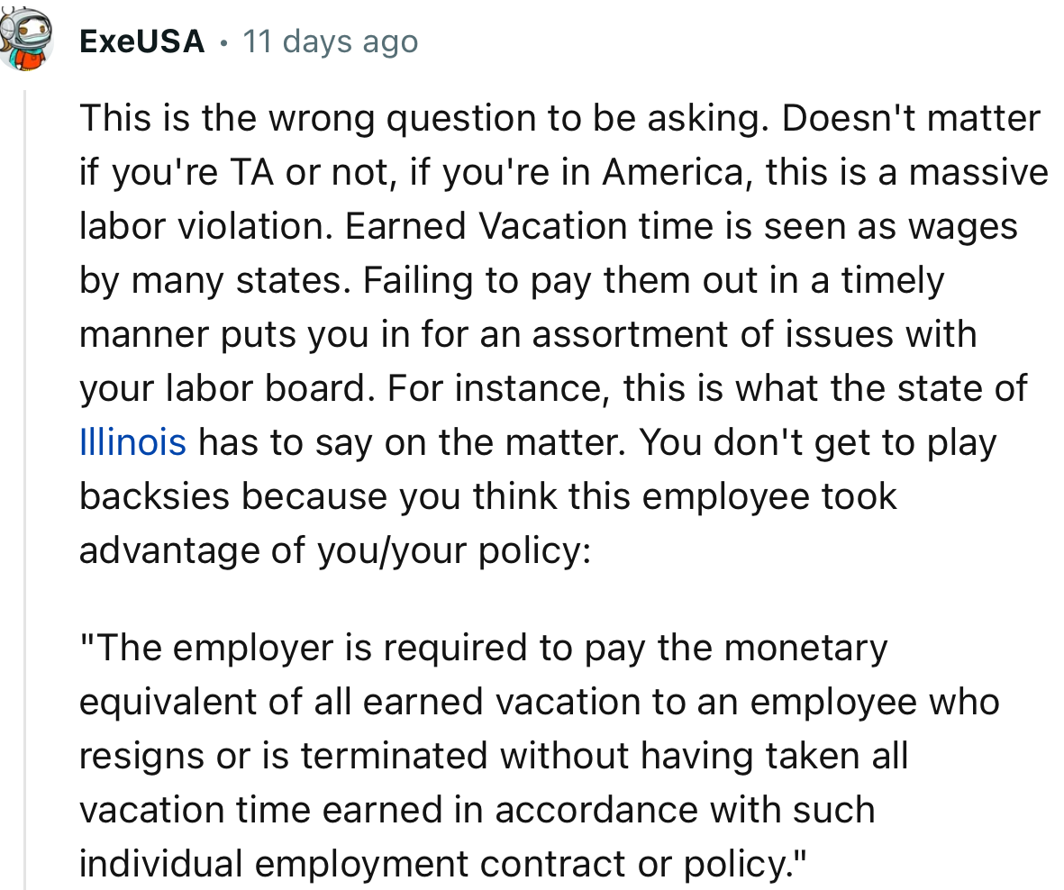 “This is the wrong question to be asking. It doesn't matter if you're TA or not; if you're in America, this is a massive labor violation.”