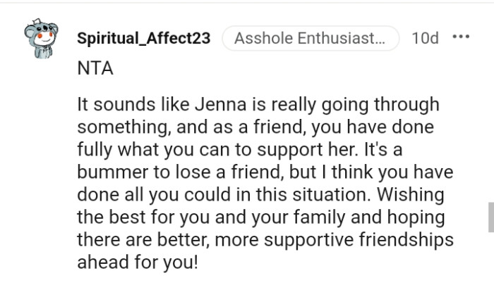 This Redditor believes the OP has done everything she can here