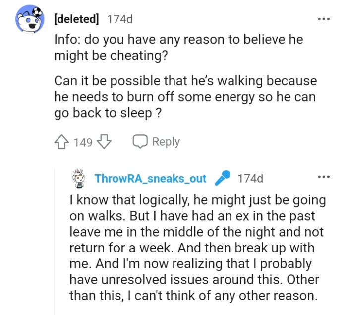 This Redditor is asking the OP if she thinks her husband's cheating