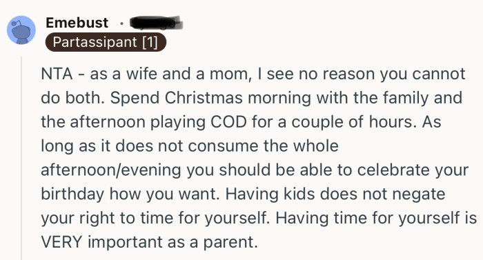 “Spend Christmas morning with the family and the afternoon playing COD for a couple of hours.”