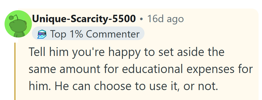 A simple offer that keeps things equal without feeding old resentment.