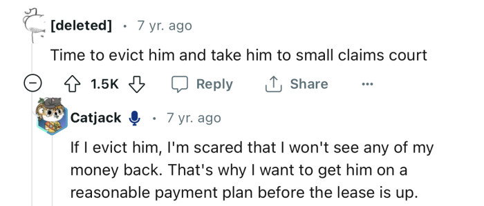 Eviction is an option, but the money might be gone for good