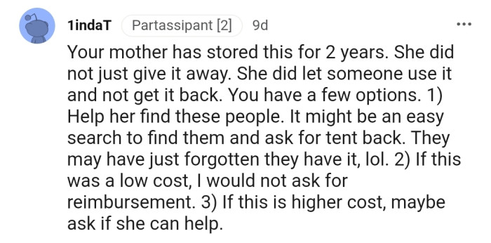 This Redditor has provided 3 options for OP to consider