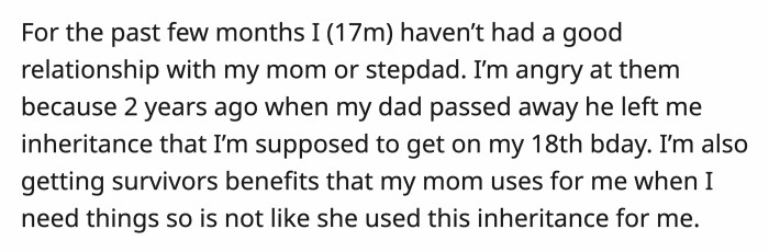 OP's Inheritance Came from His Dad Who Passed Away, and There Was a Condition Before He Could Access It