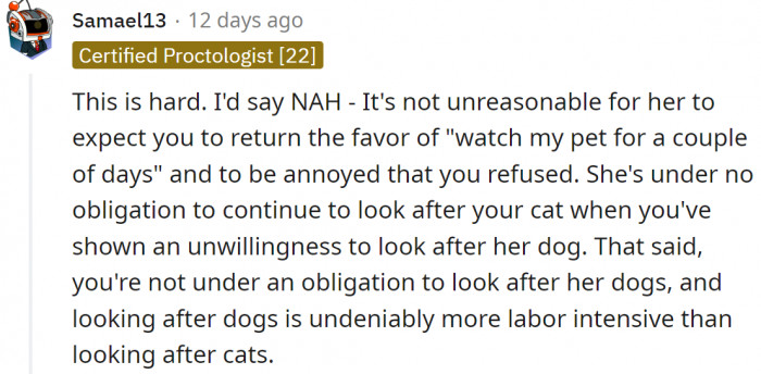 They are under no obligation to look after each other's pets anymore: