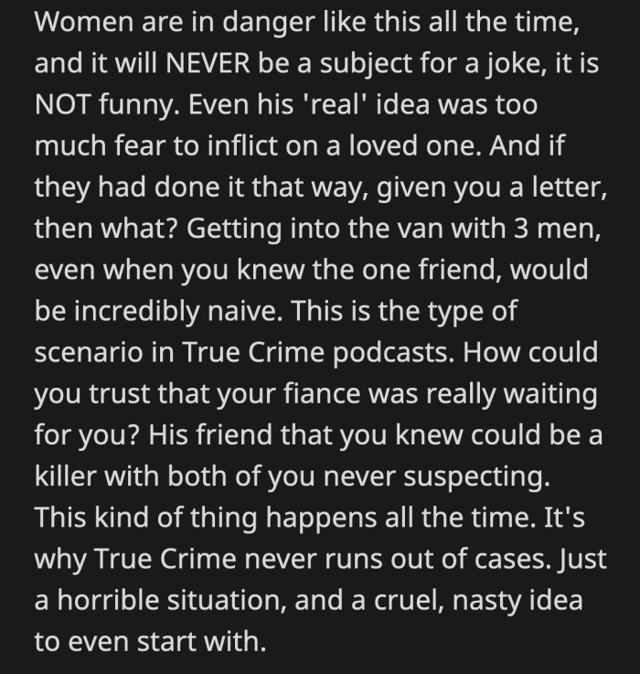 Even her boyfriend's original plan, if it had been followed, was in poor taste, to put it mildly.