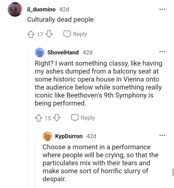 Having Ashes Dumped from a Balcony Seat