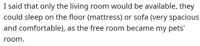 She explained to them that only the living room would be available.