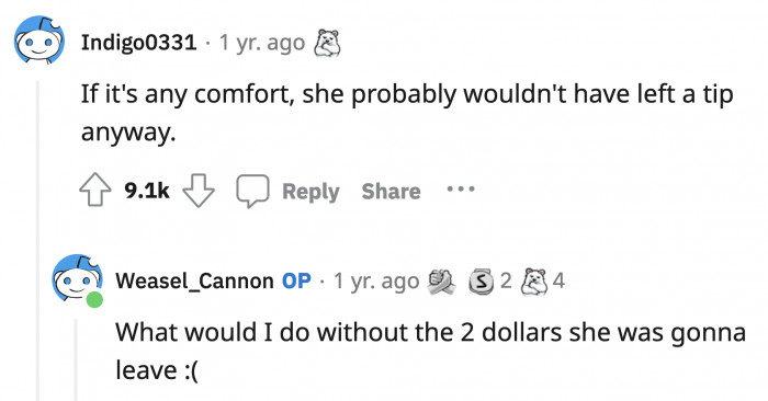 OP could have bought some cheese, ham, and onion with those two extra dollars