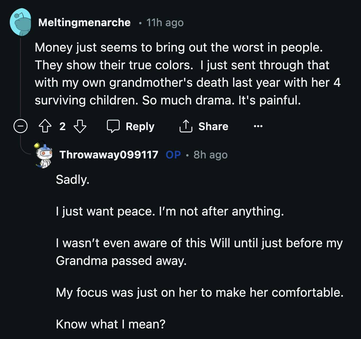 OP's mom and uncle should reflect on how much pain and suffering they put their elderly mother through in her last years after she lost her husband of 50 years.