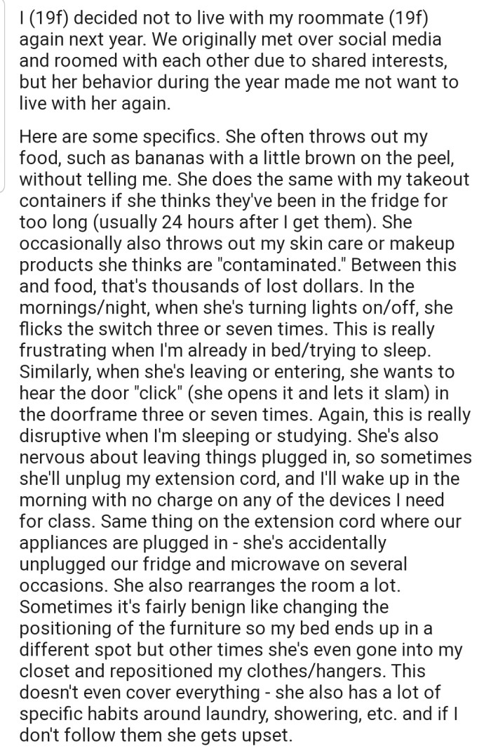 OP's Roommate Has Been Displaying Some Unusual Behavior That Makes Living with Her Very Uncomfortable