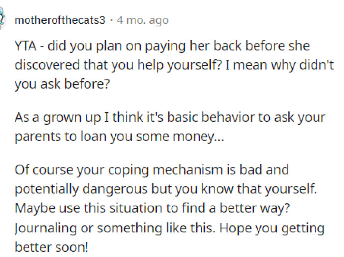 OP did edit her post to add that she'd be paying her mother back for taking the money, which is the least she could do.