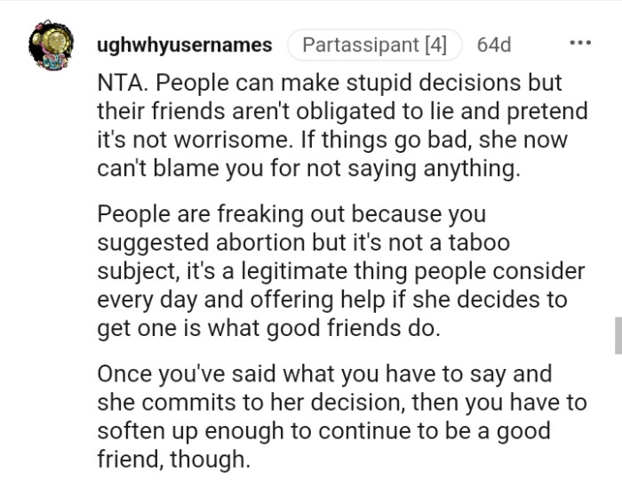 Abortion is not a taboo subject, according to this Redditor