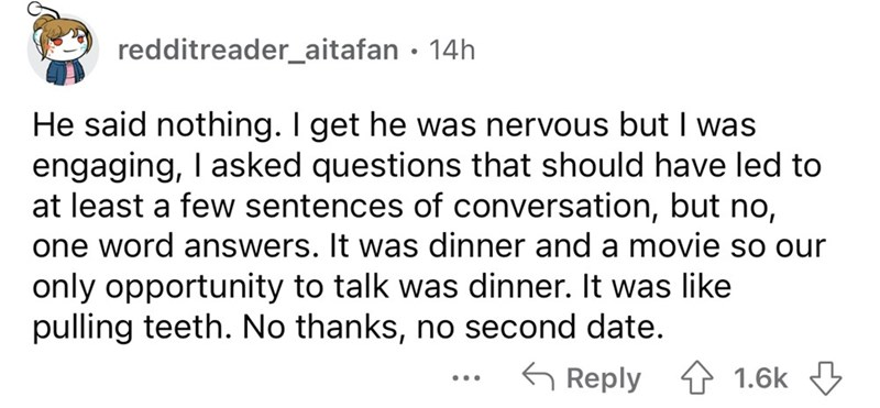 The nerves got the better of this guy — to the point that he never had a proper conversation with his date.