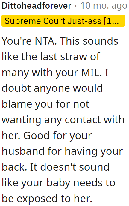 Fortunately, the OP's Husband Sees Who's Truly in the Wrong and Supports the OP.