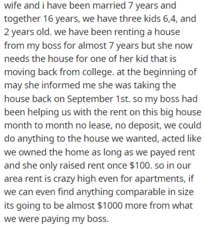 OP has been married for seven years, and he has three kids with his wife