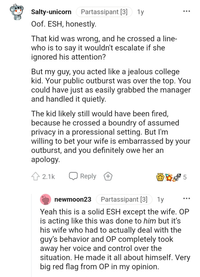 This Redditor said the OP acted like a jealous college kid